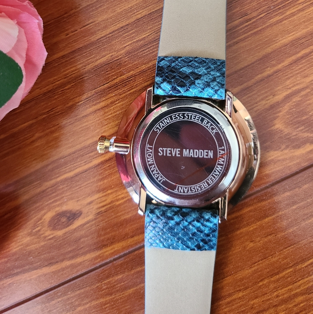Steve Madden Teal Snake Skin Watch with Rhinestone - Picture 9 of 9